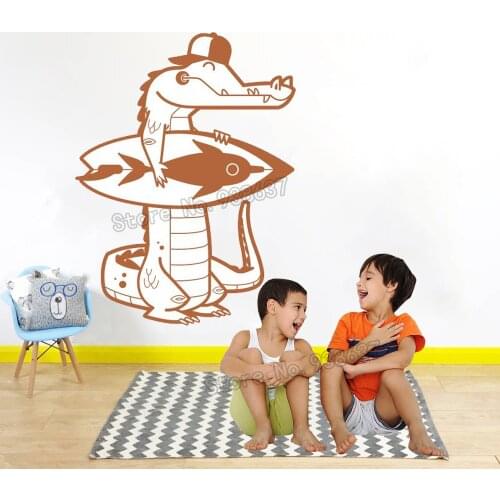 Crocodile Surfboard Wall Stickers Cartoon Baby Boy Nursery Vinyl Wall Decals adesivo de parede Home Interior Decor Mural JW370
