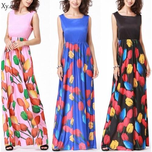 Summer Womens Sleeveless Long Dress Ladies Floral Casual Beach Party Maxi Dress