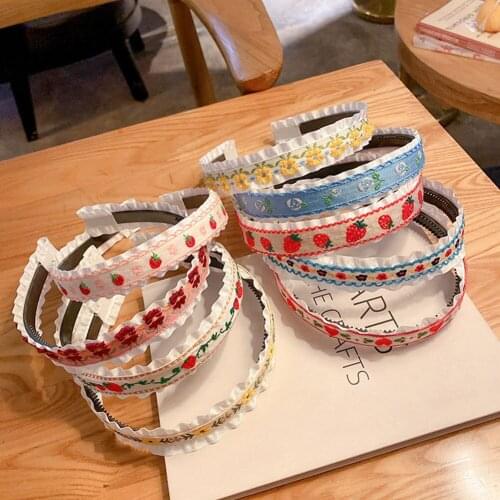 Girls Cute Floral Hairbands Embroidery Flower Love Heart Lace Hair Band Kids Sweet Strawberry Lovely Headwear Hair Accessories