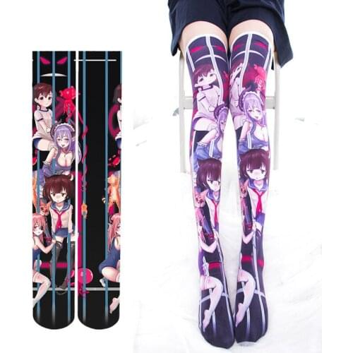 2D-World Anime Printing Harajuku Sexy Stockings Lolita Over The Knee Personality Gothic Velvet Preppy Style Thigh High Socks
