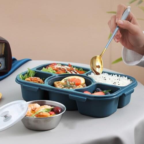 Plastic Microwave Bento Box Lunch Box Leak-Proof Food Container Storage For Children Fruit Salad Food Box Stainless Steel Bowl