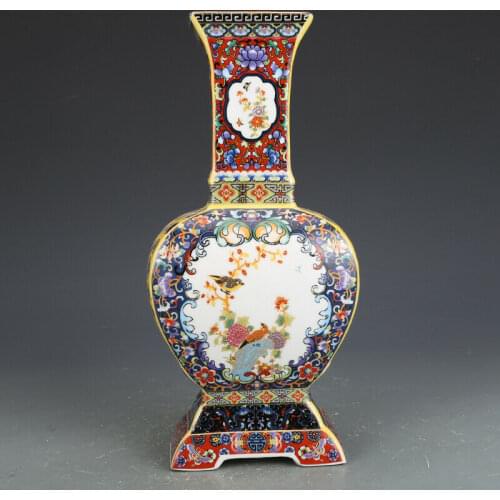 Details about 10.8" Old yongzheng mark colour enamels famille rose Porcelain flower bird vase