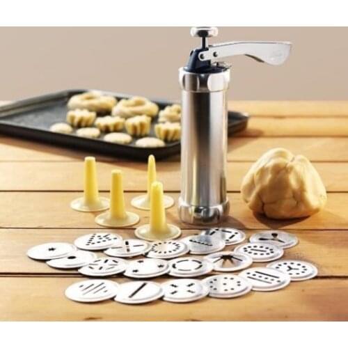 Biscuit Press Set Cookie Maker Machine Kit Stainless Steel 20 Discs 4 Icing Tips Spritz Dough Biscuits Making Tools B1