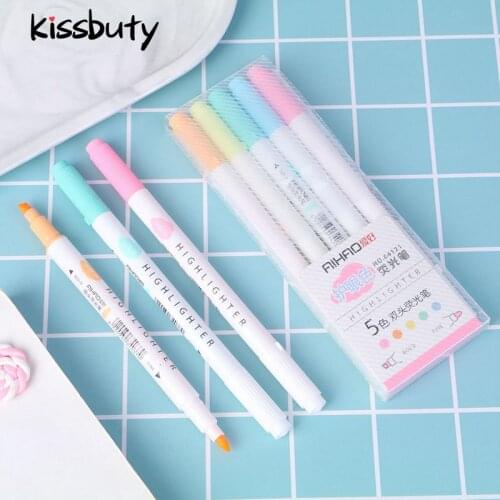 5 color/Set Eye Color Dual Bold Fine Tip Milkliner Colorful Candy Color Highlighters Promotional Art Markers Gift Stationery