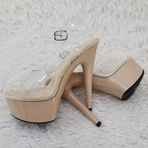 Leecab 6Inch/15cm PVC upper High Heels Shininy Platform Pole Dancing Sandals