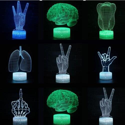 Brain 7 Color Change Led 3d Desk Lamp Remote Touch Switch Victory Sign Table Lamps For Childrens Room Decoration 3d Night Light