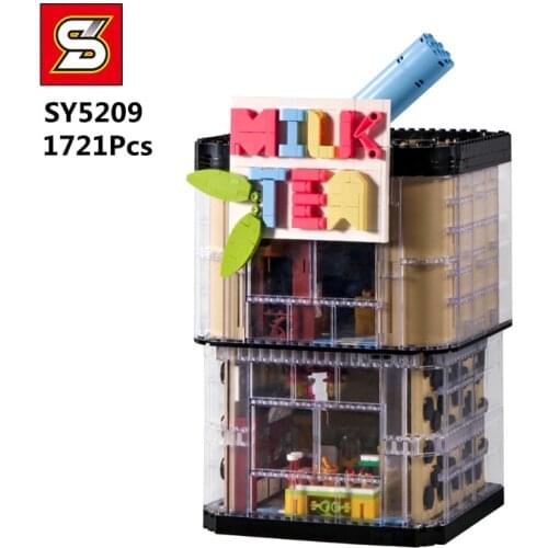 SY5209 1721PCS MOC Milk Tea Leisure Drink Shop With Light Building Blocks Bricks Creative City Street Toys Kids Christmas Gifts