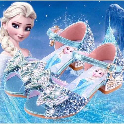 2021 Disney Frozen Elsa Sandals Girls High Heel Shoes Princess Dance Shoes For Baby Girls Fashion Non-Slip Crystal Shoes