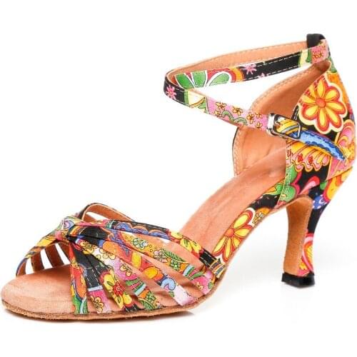 Comfortable Soft Sole Latin Ballroom Dance Shoes Satin Professional 7.5cm High Heel Dancing Shoes for Women/Ladies/Girls A135