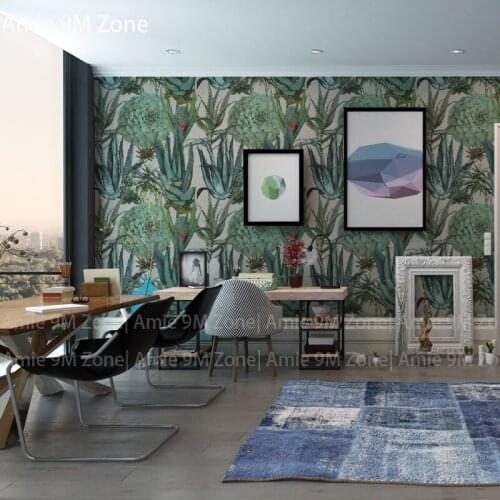 Vintage plant leaf cacti and succulents in cream or black background color texture wallpaper for living room office discount