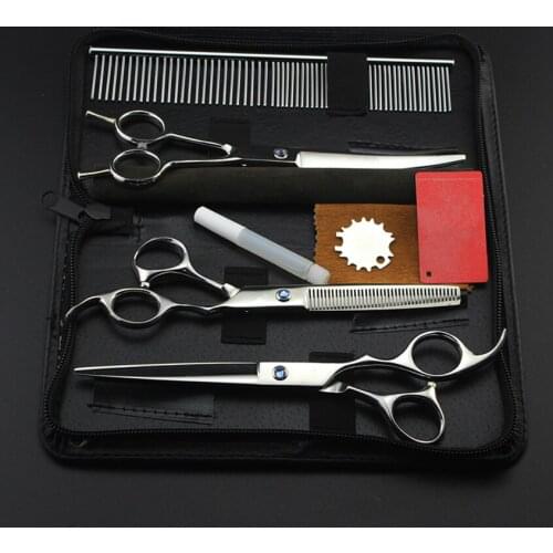 4 kits Japan 440c pet 7 inch shears dog grooming hair scissors cutting curved barber thinning dogs clipper hairdressing scissors