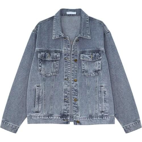 Korean Washed Blue Denim Coat Female Spring Autumn 2021 Loose Single-breasted Lapel Long Sleeve Jean Jacket Women Chaqueta Mujer