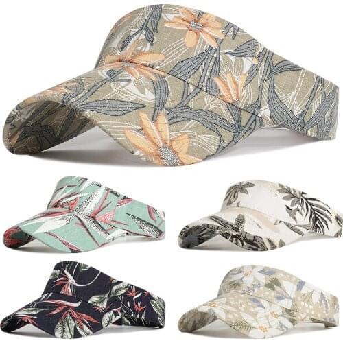 Korean Style Ladies Spring Summer Vintage Empty Top Baseball Cap High Quality Floral Print Sun Hat Adjustable Visor Hat Cotton