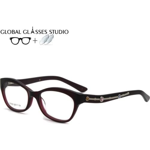 Women Acetate Glasses Frame Eyewear Eyeglasses Reading Myopia Prescription Lens 1.56 Index 2120-B