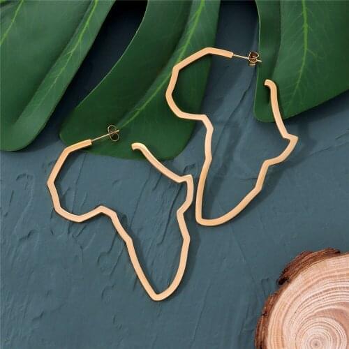 Big Africa Map Stud Earrings For Women Hollow Cute African Earrings Small Ornaments Traditional Ethnic Jewelry Gifts