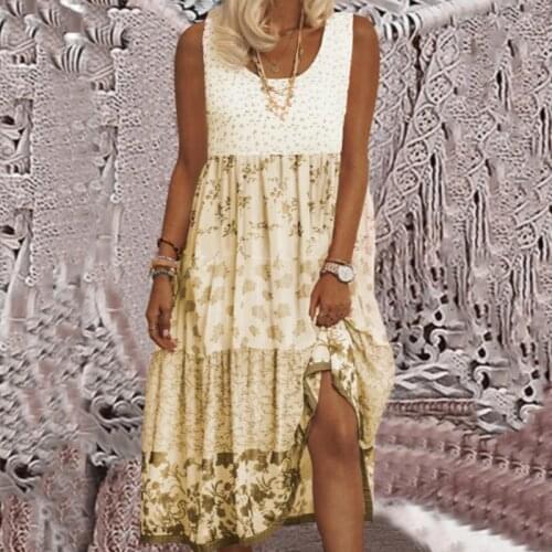 Tank Dress Patchwork Flroal Printed Sleeveless Loose Dresses Women Casual Oversized Summer Midi Dress For Women Sundress Female