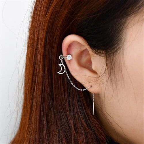 1 Pcs 925 Sterling Silver Piercing Tassel Moon Stud Earrings For Women Girls Wedding Paty Jewelry Pendientes eh001