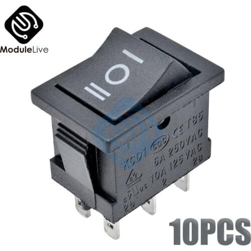 10PCS 6Pin 6Pins DPDT ON-OFF-ON 3 Position Snap Boatlike Rocker Switch AC 6A/250V 10A/125V