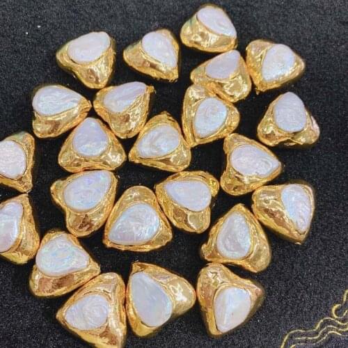 Jewelry Accessories Beads Heart Pearl Beads Connector For DIY Making Wholesale Beads Gold Plated White 10pcs
