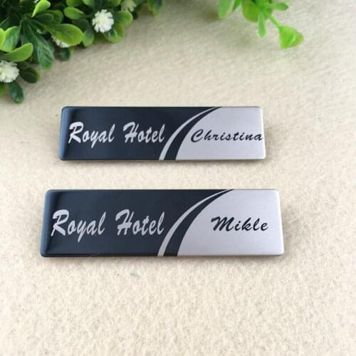 10pcs custom pin name tag badge laser stainless steel id badge reusable 70X20mm personalized name tag