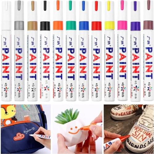 12 Colors Marker Pens Lasting Permanent Paint DIY Waterproof White For Car Tyre Tire Tread Paint Stationery Rubber Metal Fabric