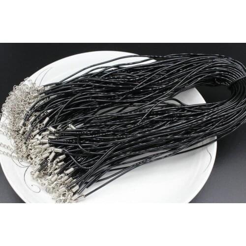 120pcs 2mm hard sturdy Black PU Round faux Leather Cord PU strings necklace Trendy Cords Silver Plated Clasps