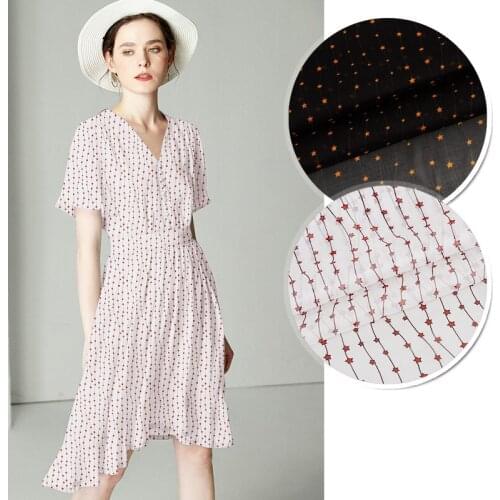 130CM Wide 6MM Tiny Stars Print Thin Black White Silk Chiffon Fabric for Summer one-piece dress Shirt Clothes JH116
