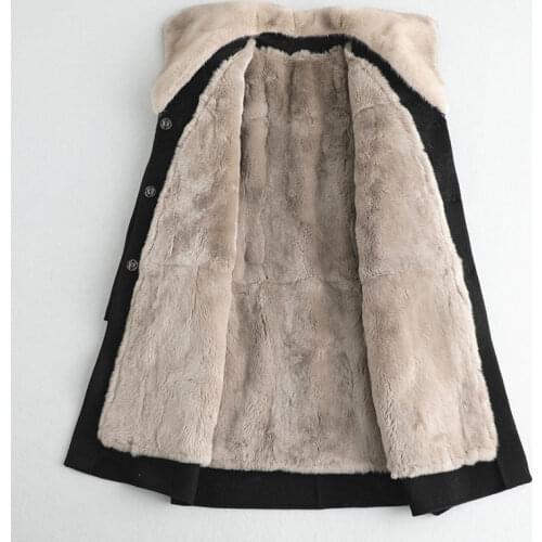 2020 Real Fur Coat Female Rabbit Fur Liner 100% Wool Coat Winter Jacket Women Mink Fur Collar Warm Woolen Coats MY4388