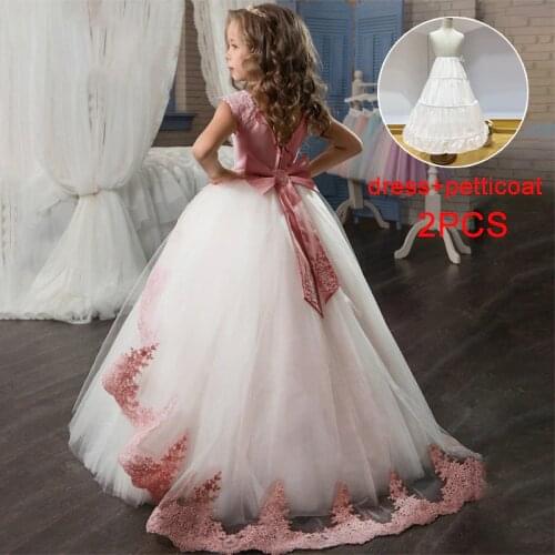 2021 First Communion Bridesmaid Girl Lace Princess Dress Kids Dresses For Girls Children Costume Party Wedding Dress 10 12 Years