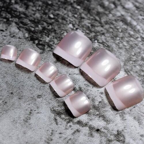24pcs Pearl Pink Classical French Toenails For Foot Acrylic False Fake Artificial Pre Designed Toe Nails Tips For Summer Decor