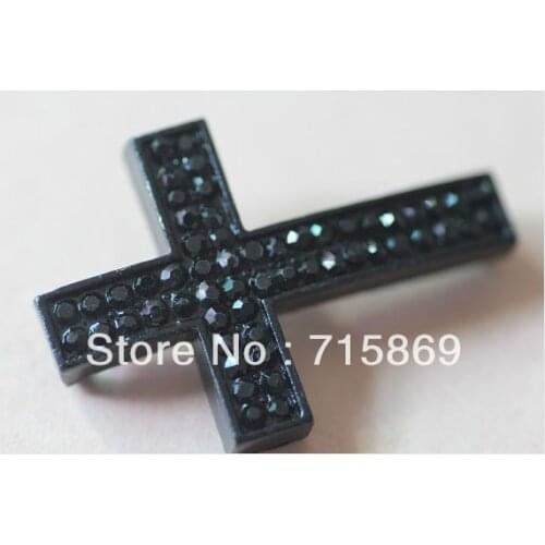 37x25x6mm 200pcs/lots black rhinestone alloy cross connectors links.pave cross bracelet beads