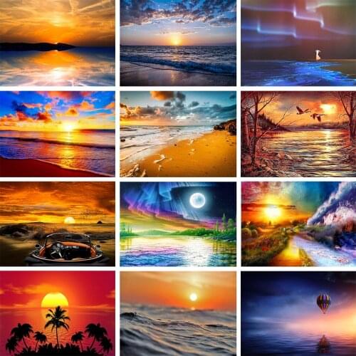 5D DIY Diamond Painting Landscape Coastal Rhinestone Picture Full Diamond Embroidery Cross Stitch Kit Mosaic Home Decoration Kit