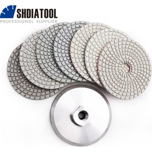DIATOOL 7pcs 4"/100MM Diamond Wet Flexible White Resin Bond Polishing Pads With Backer Rubber Or Aluminum Based 4in Sanding Disc