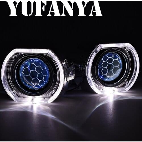 8.0 Car Lens Angel Eyes DRLShrouds For Car Retrofit 2.5'' Projector Honeycomb Lens Auto Headlight H4 H7 H1 Lights Accessories