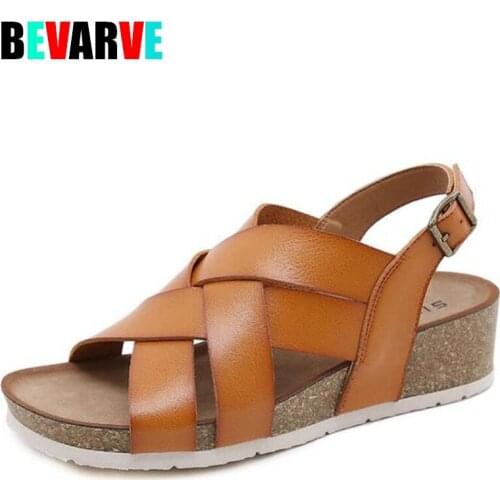 BEVARVE New Summer Beach Cork Rome Sandals Casual Female Outside Non-slip Cross Belt Cozy Women Shoes босоножки женские 2021 qq