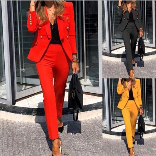 Long Sleeve blazer tops Shirt Long pencil Pants solid Women outwear fashion sexy office ladies work Suit Two-piece Sets FC1203