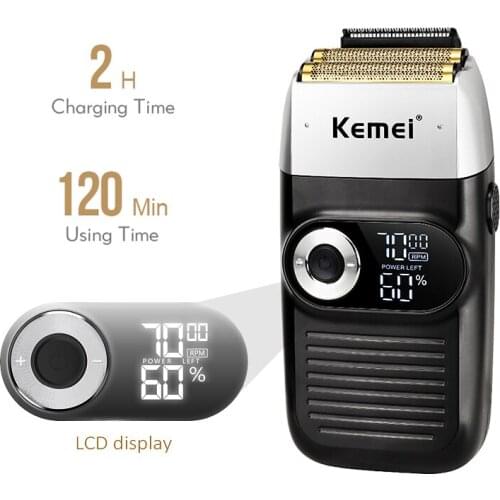 Kemei Electric Shaver for Men Facial Hair Shave Machine Electric Moustache Professional Barber Razor Digital Display Short Hair
