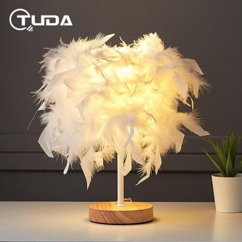 Decoration Feather Table Lamp Bedroom Bedside Lamp Warm Romantic Remote Control Small Night Lamp Sleeping Nursing Table Lamp