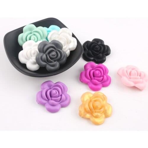 CHEWELRY Baby Accessories 3pc BPA Free Silicone Teether Rose Beads Flower Food Grade Teether DIY Crafts Sensory Chewing Toy