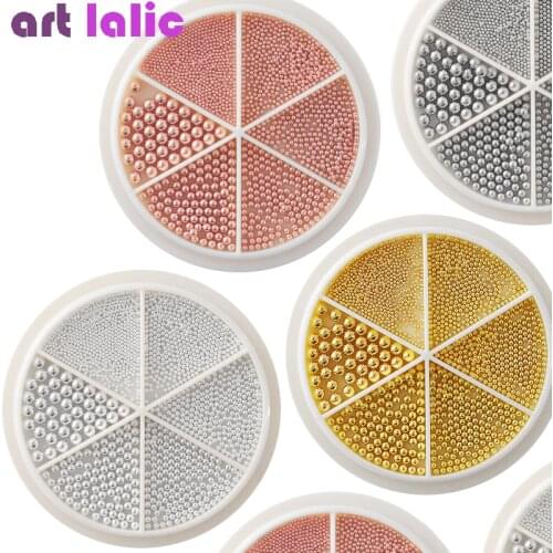6 Grids Nail Art Tiny Steel Caviar Beads 0.8-3mm Mixed Size 3D Design Rose Gold Silver Jewelry Manicure DIY Decoration