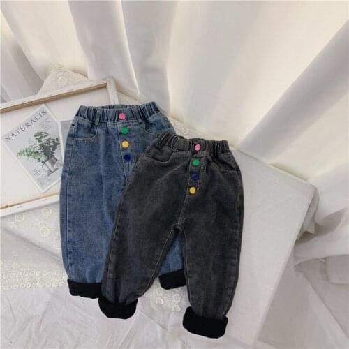 2 3 4 5 6 7 Y Toddler Girls Jeans Thicken Plus Cashmere Korean Fashion Denim Pants for Girl Baby Kids Pants Children Harem Pants