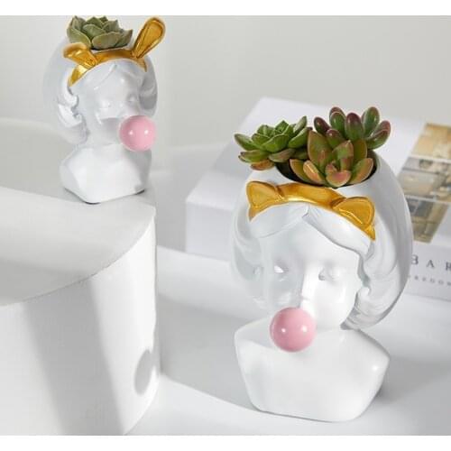 Cute Girl Blowing Bubbles Succulent Planters Vinyl Flower Pot Nordic Vase for Home Tabletop Decor Various Styles Flowerpot