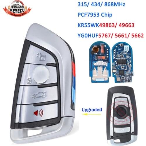 KEYECU CAS4 Replacement Remote Car Key Fob 4 Button 434MHz PCF7953 for BMW X5 X6 2014 2015 2016 FCC ID: NBGIDGNG1, Silver