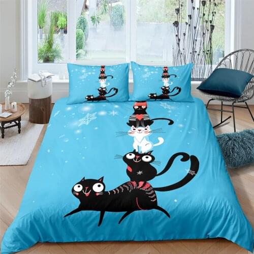 Little Black Cat Bedding Set Fashion Modern 3D Print Comforter Luxury Queen King Single Size Duvet Cover Set Home Textile Decor