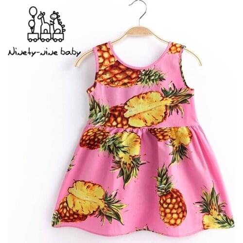 Summer Pineapple Girls Dress Pink Cotton Sleeveless Kids Dress Girls Beach Dress Fashion Kids Clothing Dress for Baby Girls