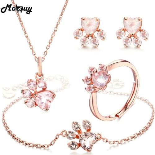MoBuy Natural Gemstone Heart Rose Quartz 100% 925 Sterling Silver 4pcs Jewelry Sets For Women Bearfoot Fine Jewelry V035EHNR