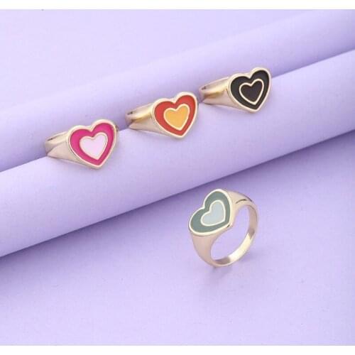 Fashion Ladies Ring Double Layer Love Ring Ins Tide Alloy Dripping Heart-shaped Ring Stitching Ring Female