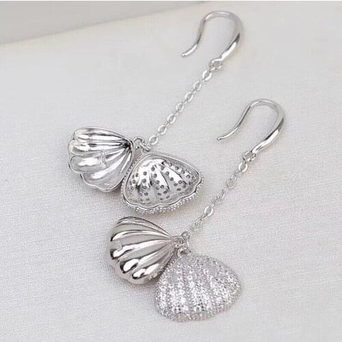 Shell Oyster Cage 925 Sterling Silver Earrings Findings Settings Base Mountings Parts for Pearls Agate Crystal Stones Jade