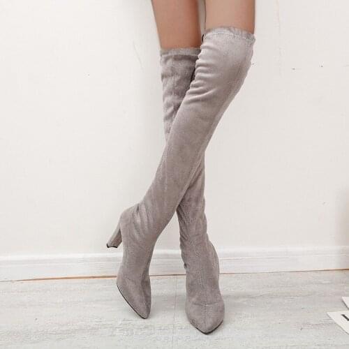 Thigh High Boots Womens 2020 Winter Sock Boots Sexy Party High Heels Shoes Over Knee Boot Ladies Plus Plush Pointed Toe Shoes