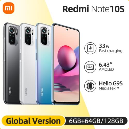 Global Version Xiaomi Redmi Note 10S Smartphone 6.43" AMOLED DotDisplay 64MP Quad Camera 5000mAh Helio G95 33W Fast Charging